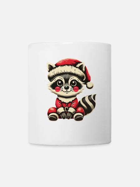 Mignon raton laveur de Noël avec chapeau - Mug blanc - blanc