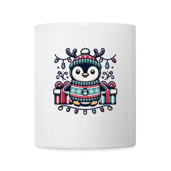 Süßer Weihnachtspinguin Mit Lichterkette - Tasse - Weiß - Vorne