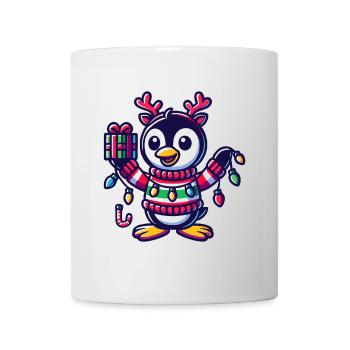 Fröhlicher Pinguin Mit Weihnachtslichtern - Tasse - Weiß - Vorne