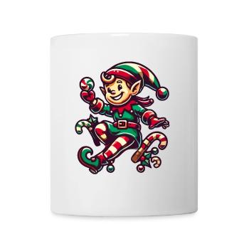 Merry Christmas elf with candy cane - Mug - white - Front