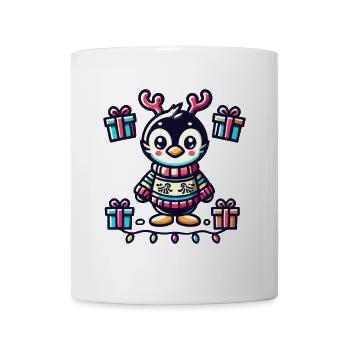 Süßer Pinguin Mit Rentiergeweih Und Geschenken - Tasse - Weiß - Vorne