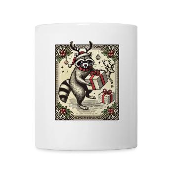 Weihnachtlicher Waschbär Mit Geschenken Und - Tasse - Weiß - Vorne
