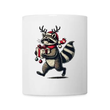 Weihnachtlicher Waschbär Mit Geschenk - Tasse - Weiß - Vorne