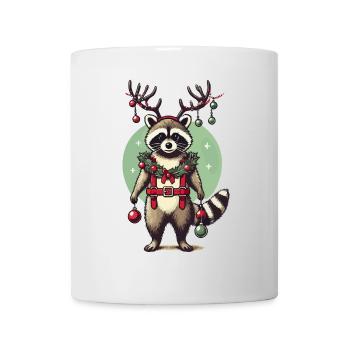 Niedlicher Waschbär Mit Rentiergeweih - Tasse - Weiß - Vorne
