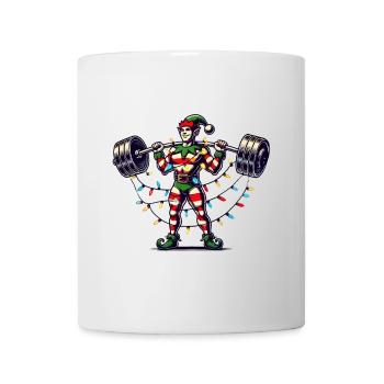 Elfe de fitness de Noël avec haltères - Mug blanc - blanc - Devant