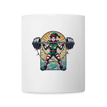 Christmas Gym Elf With Dumbbell Training - Mug - white - Front