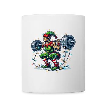 Christmas Muscle Building Elf Dumbbell Training - Mug - white - Front