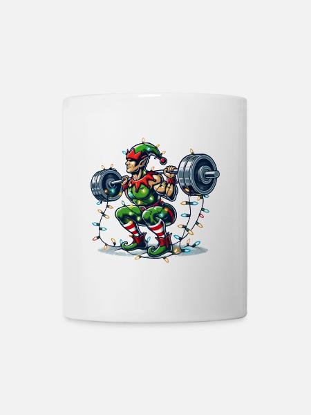 Entraînement d’haltères elfes de renforcement musculaire de Noël - Mug blanc - blanc
