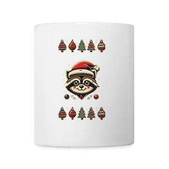 Weihnachtlicher Waschbär Mit Weihnachtsmütze - Tasse - Weiß - Vorne