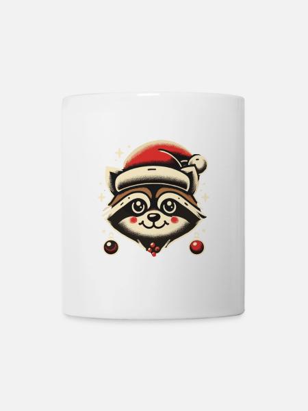 Fröhlicher Waschbär Mit Weihnachtsmütze - Tasse - Weiß