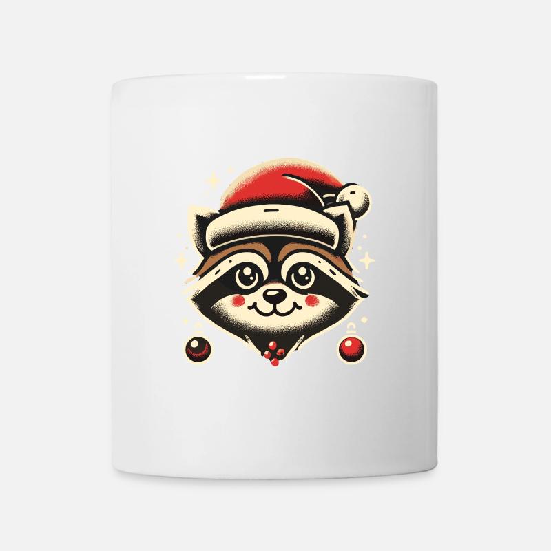Fröhlicher Waschbär Mit Weihnachtsmütze - Tasse - Weiß