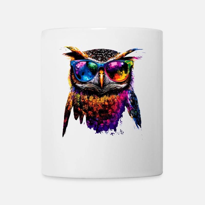 Eule Bunt Regenbogen Farben Kauz Uhu Owl Eulen - Tasse - Weiß