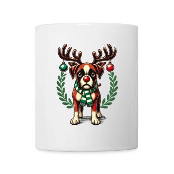 Christmas dog with reindeer antlers and scarf - Mug - white - Front