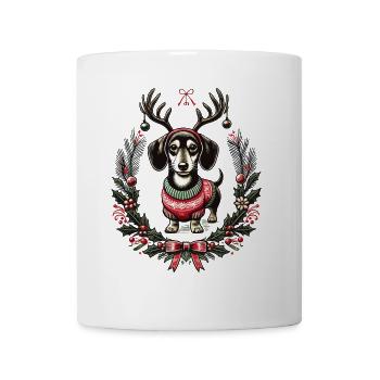 Teckel joyeux en pull de Noël - Mug blanc - blanc - Devant
