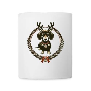 Teckel avec des bois dans une couronne festive - Mug blanc - blanc - Devant