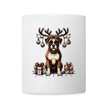 Weihnachtlicher Boxer Hund Mit Rentiergeweih - Tasse - Weiß - Vorne