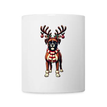 Weihnachtlicher Boxer Hund Mit Rentiergeweih - Tasse - Weiß - Vorne