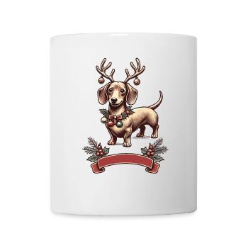 Weihnachtlicher Dackel Mit Geweih - Tasse - Weiß - Vorne