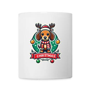 Weihnachtlicher Hund Mit Geweih Und Schal - Tasse - Weiß - Vorne