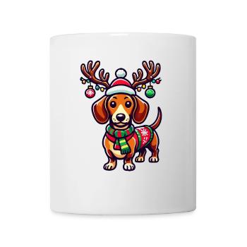 Teckel joyeux avec des bois de renne - Mug blanc - blanc - Devant