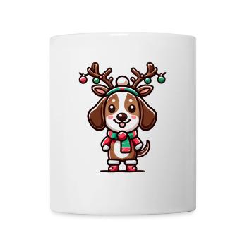 Chiot de Noël mignon avec des bois - Mug blanc - blanc - Devant