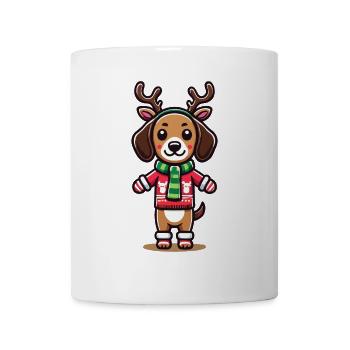 Christmas dog with antlers and scarf - Mug - white - Front