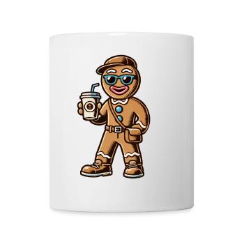 Lustiger Lebkuchenmann Mit Kaffee Für Weihnachten - Tasse - Weiß - Vorne
