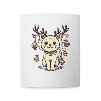 Mignon chat de Noël avec des bois - Mug blanc - blanc - Devant