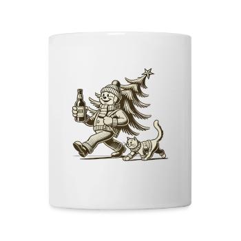 Promenade de Noël rétro avec de la bière - Mug blanc - blanc - Devant