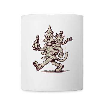 Retro Weihnachtsbaum Und Katze Winterspaß - Tasse - Weiß - Vorne