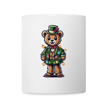 Ours de Noël de dessin animé vintage avec des guirlandes lumineuses - Mug blanc - blanc - Devant