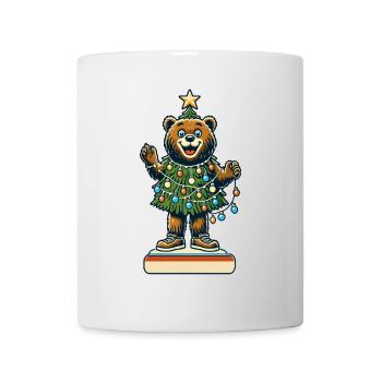 Fröhlicher Bär Mit Weihnachtslichtern - Tasse - Weiß - Vorne