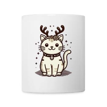 Chat de Noël avec des bois de renne - Mug blanc - blanc - Devant