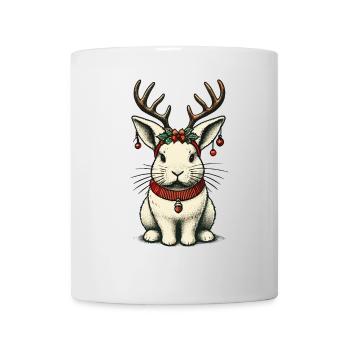 Weihnachten Hase Mit Geweih Und Glocken - Tasse - Weiß - Vorne