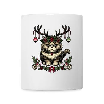Weihnachtliche Katze Mit Geweih - Tasse - Weiß - Vorne