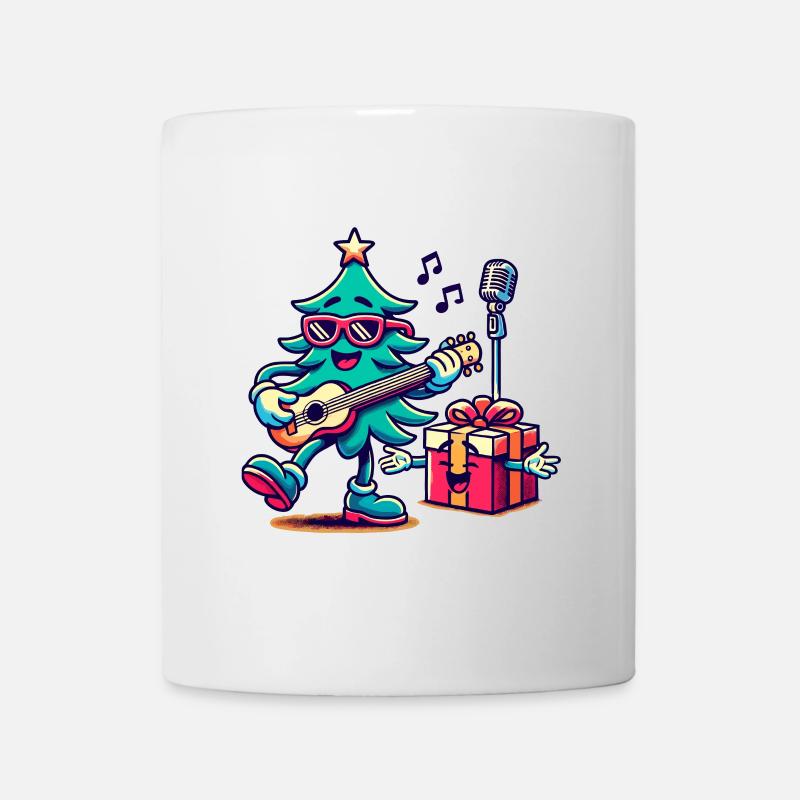 Fröhlicher Weihnachtsbaum Retro Musik - Tasse - Weiß