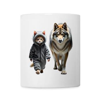 Katze und Wolf gehen zusammen - Tasse - Weiß - Vorne
