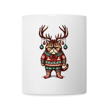Mürrische Weihnachtskatze Mit Geweih - Tasse - Weiß - Vorne