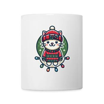 Christmas cat with hat and fairy lights - Mug - white - Front