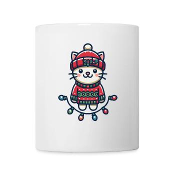 Cute Christmas cat with fairy lights - Mug - white - Front