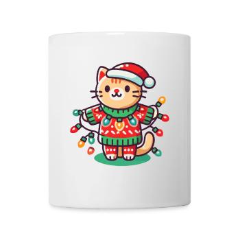 Christmas cat with fairy lights - Mug - white - Front