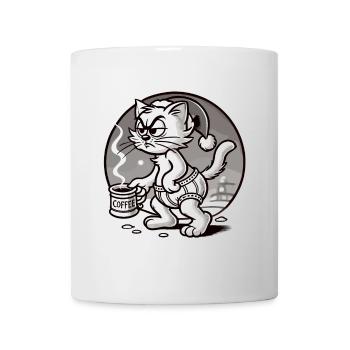 Mürrische Katze Mit Kaffee Weihnachten - Tasse - Weiß - Vorne