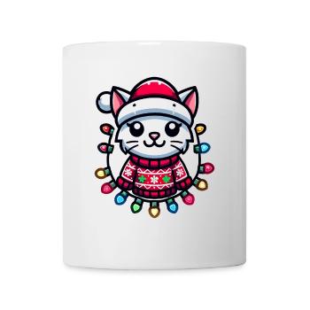 Christmas cat with fairy lights - Mug - white - Front