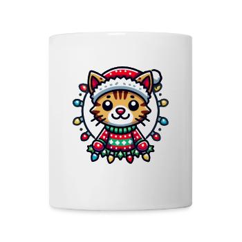 Joie de chat de Noël avec des lumières - Mug blanc - blanc - Devant