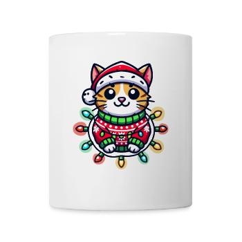 Christmas cat in sweater with lights - Mug - white - Front