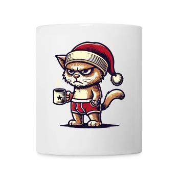 Lustige Mürrische Weihnachtskatze - Tasse - Weiß - Vorne