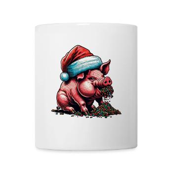 Weihnachtliches Schwein Mit Mütze - Tasse - Weiß - Vorne
