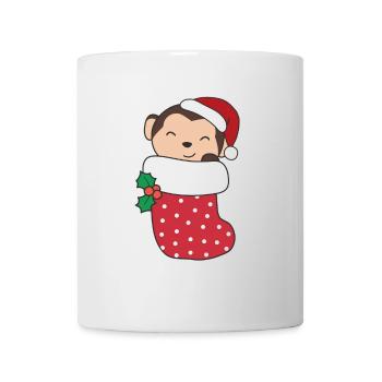 Cute monkey in Christmas sock for Christmas monkey - Mug - white - Front