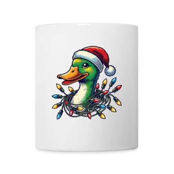 Weihnachten Lustige Ente Mit Lichterkette - Tasse - Weiß - Vorne