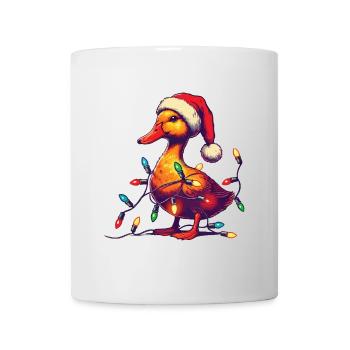 Canard drôle de Noël avec des guirlandes lumineuses - Mug blanc - blanc - Devant